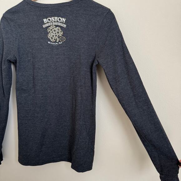 Vintage Harley Davidson Women Gray Waffle Longsleeve Studded Top Size Medium Y2K - Picture 12 of 12